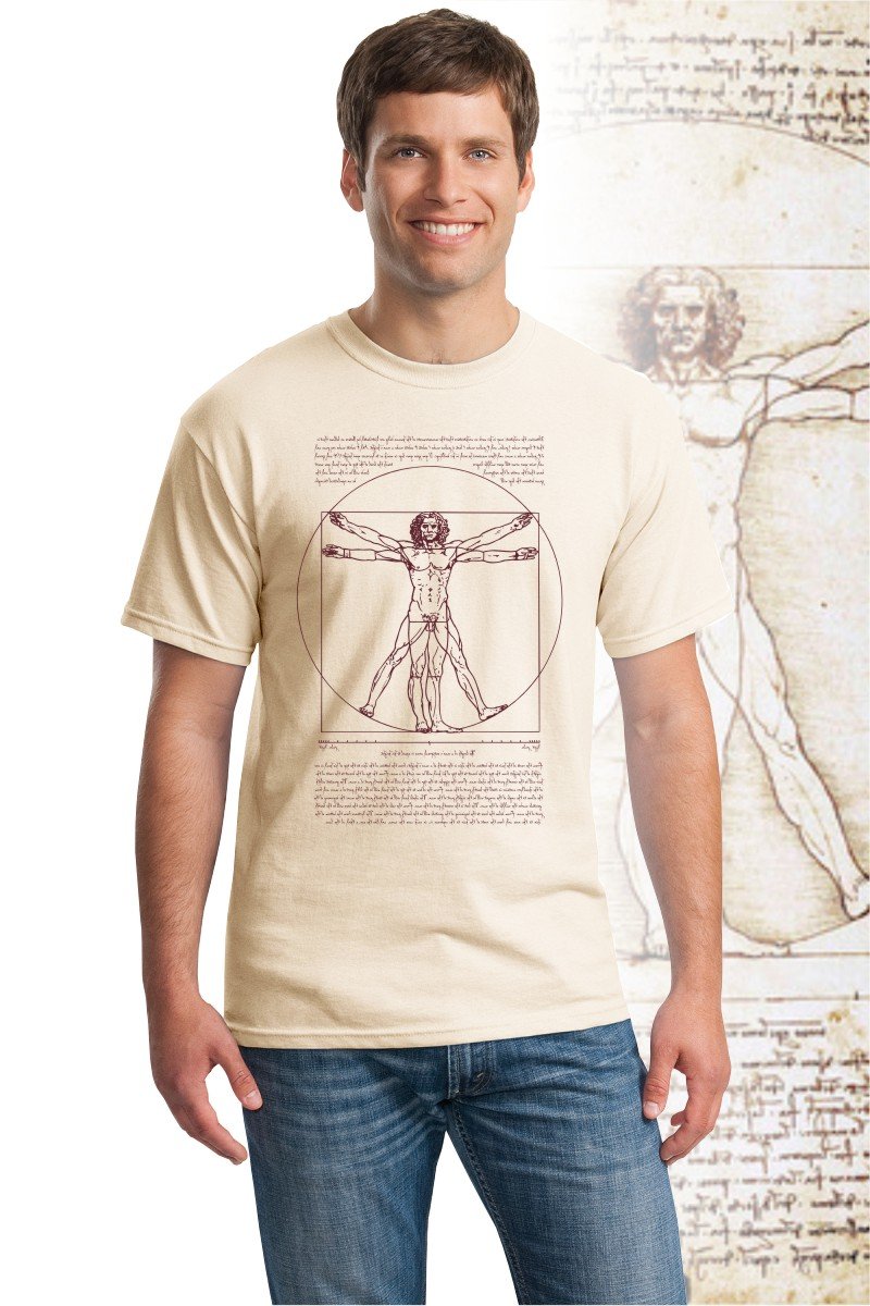 DaVinci T Shirt, 100% cotton with Vitruvian Man design.