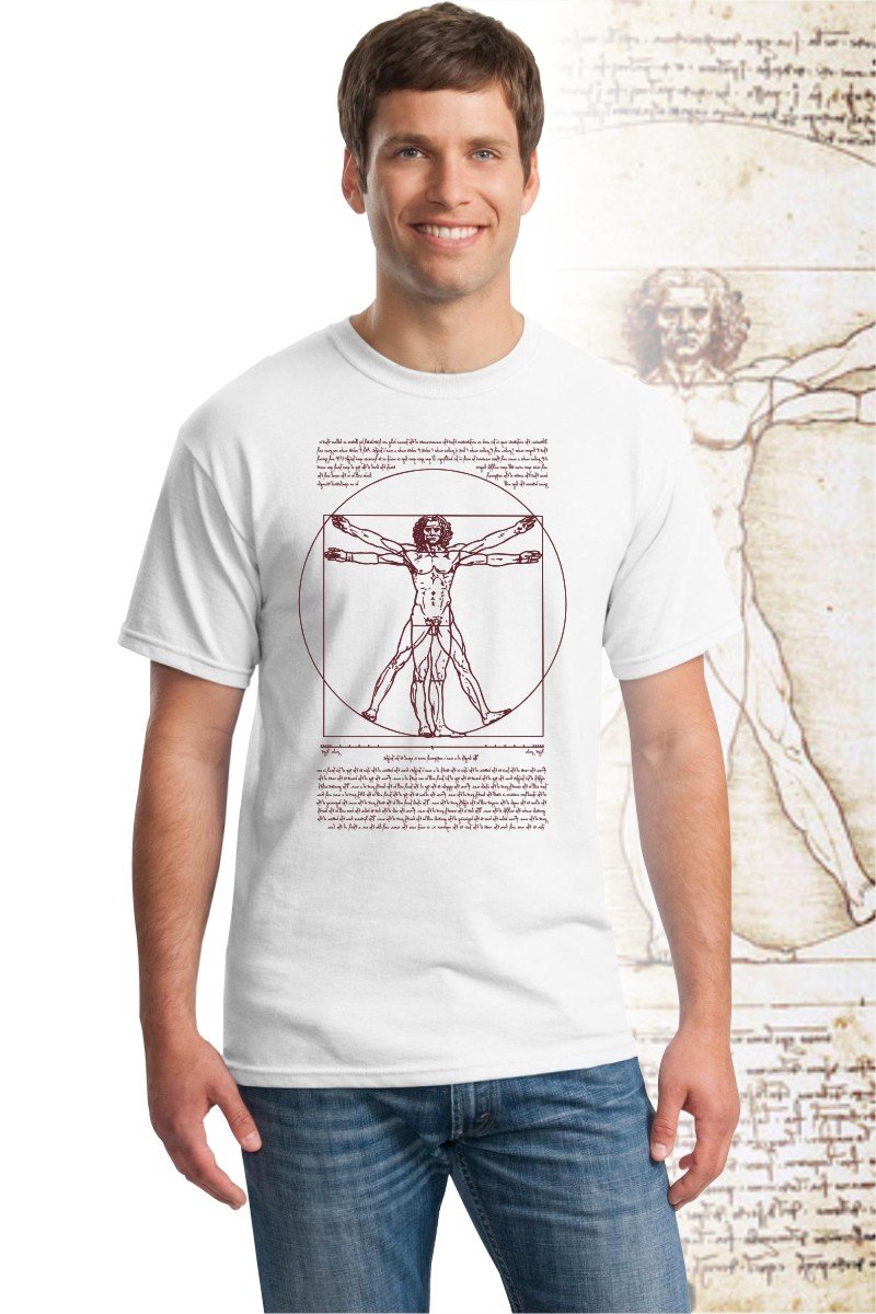 DaVinci T Shirt, 100% cotton with Vitruvian Man design.